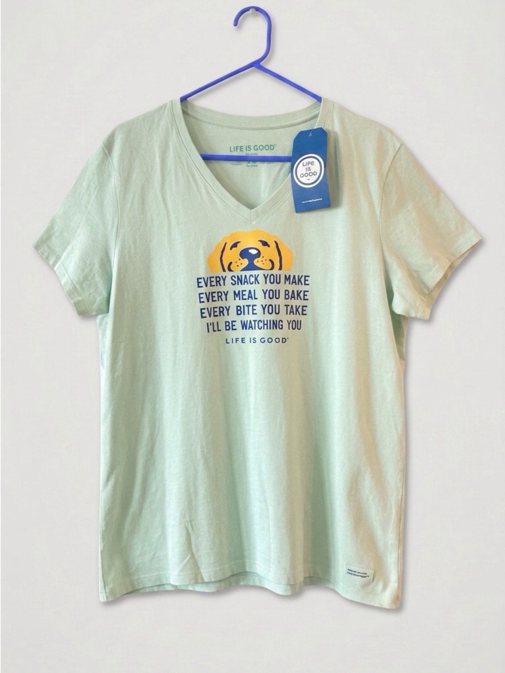 Life Is Good Mint Green V-Neck Tee with Yellow Dog Print NWT - Picture 12 of 12